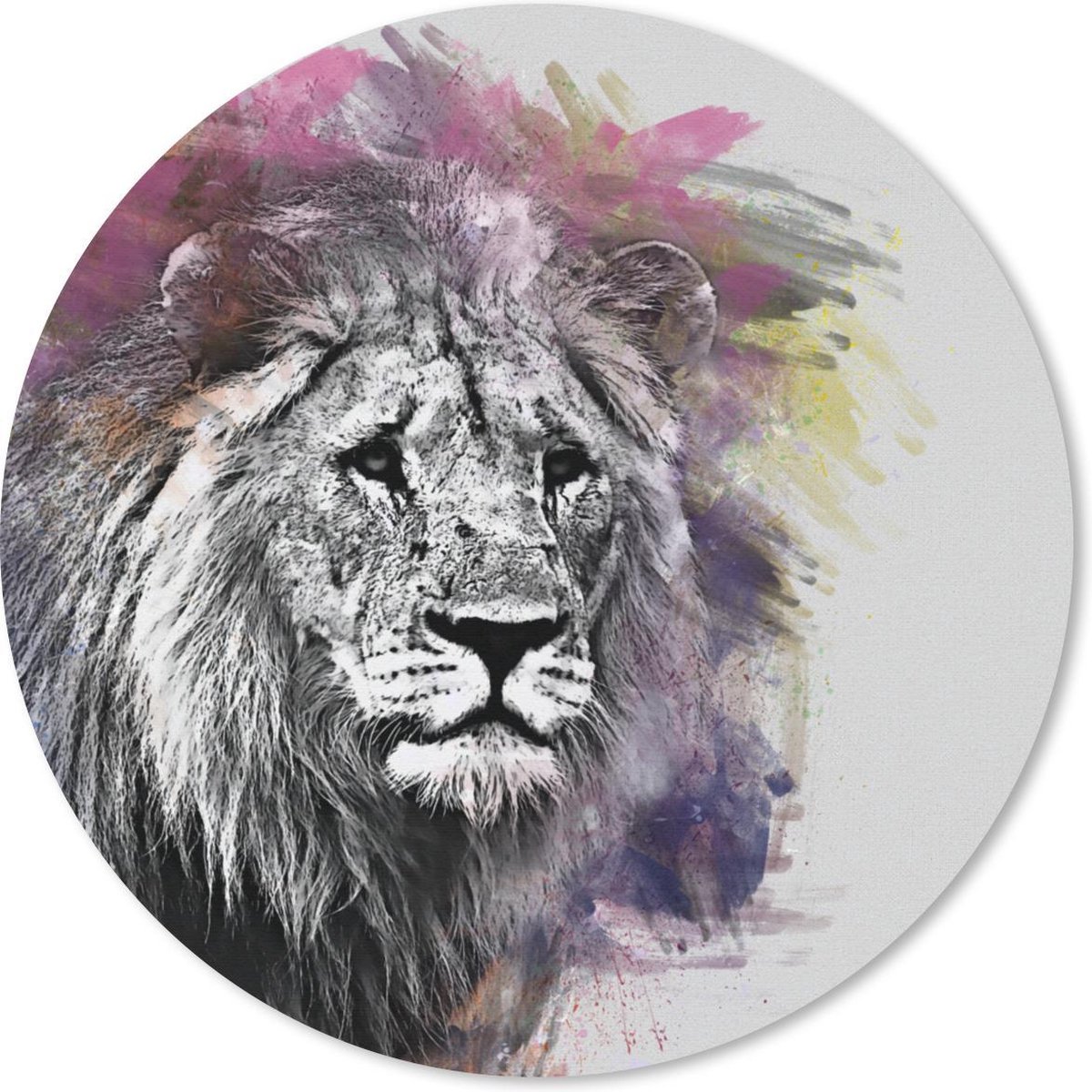 Muismat rond 50x50 cm - Mousepad Leeuw - Kleuren - Zwart - Wit - Ronde muismatten