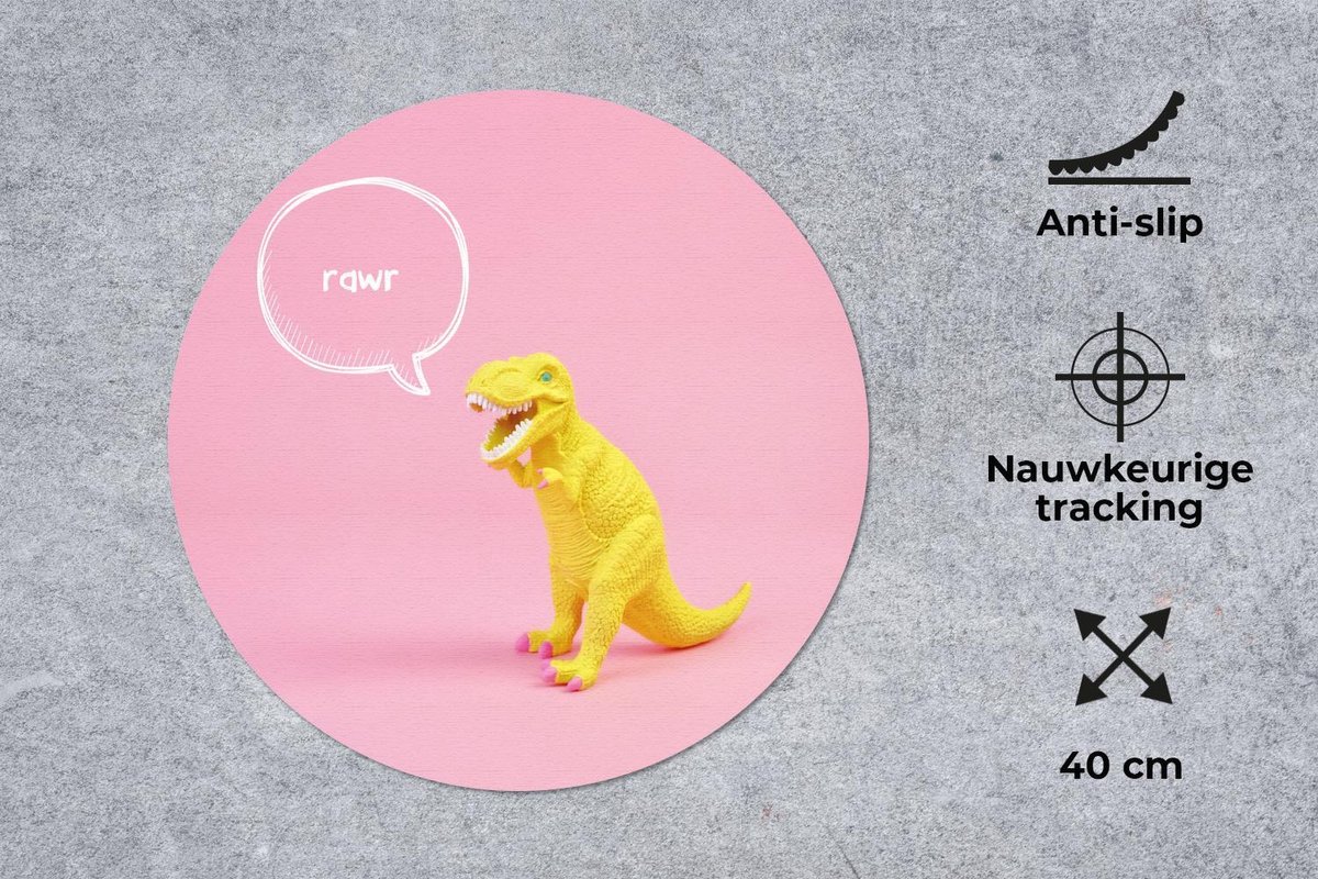 Muismat rond 40x40 cm - Mousepad Dinosaurus - Geel - Quotes - Ronde muismatten