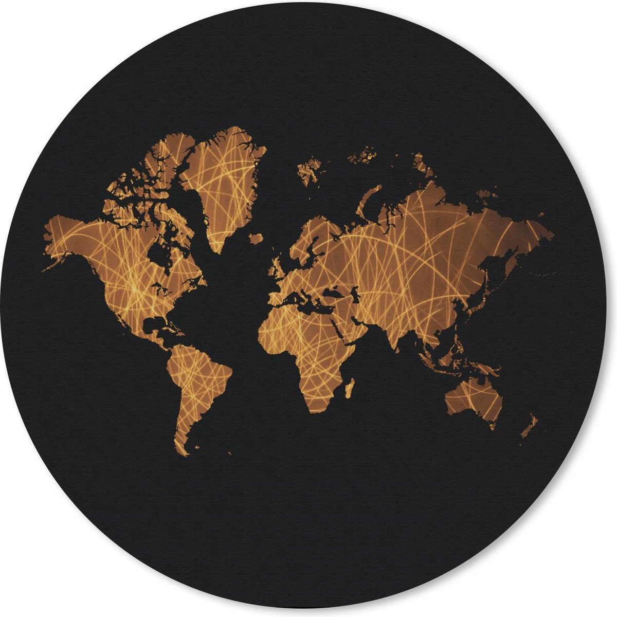Muismat rond 50x50 cm - Mousepad Wereldkaart - Goud - Bruin - Ronde muismatten