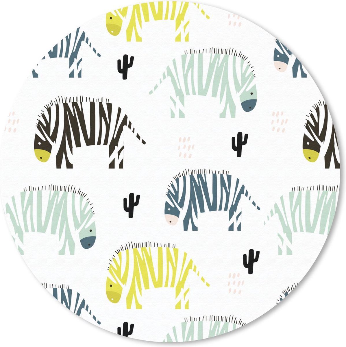 Muismat rond 50x50 cm - Mousepad Zebra - Cactus - Wit - Ronde muismatten