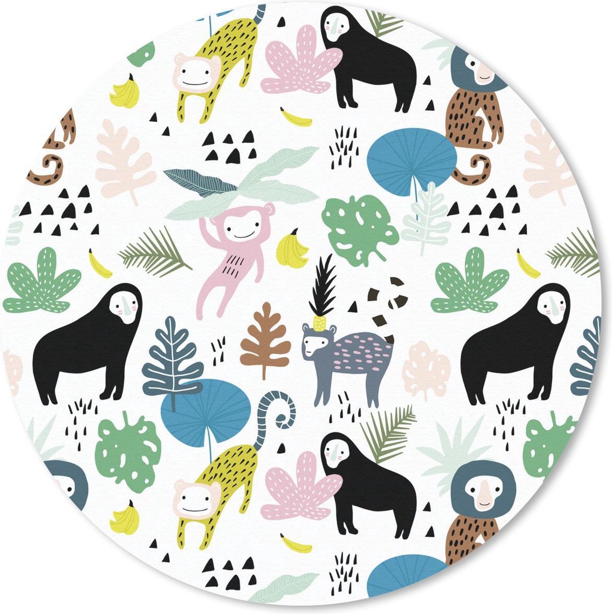 Muismat rond 50x50 cm - Mousepad Jungle - Planten - Aap - Ronde muismatten
