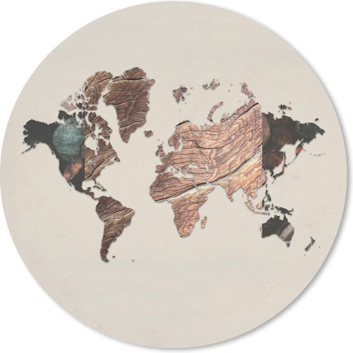 Muismat rond 40x40 cm - Mousepad Wereldkaart - Simpel - Hout - Ronde muismatten