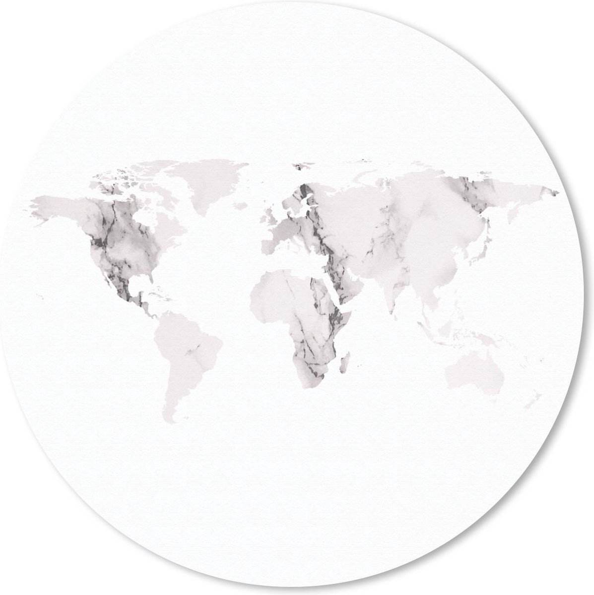 Muismat rond 40x40 cm - Mousepad Wereldkaart - Wit - Marmer print - Ronde muismatten