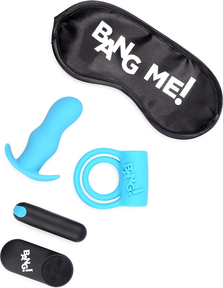 Goedkoopste XR Brands Duo Blast Kit - Cockring, Butt Plug, Bullet Vibrator and Blindfold blue
