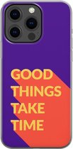 Apple iPhone 13 Pro Telefoonhoesje - Transparant Siliconenhoesje - Flexibel - Met Quote - Good Things - Paars