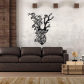 Metalen Wanddecoratie - Flower Deer - 86x69 cm (Metaal Hert Bloemen Schilderij)