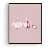 Poster Knoflook Roze Groente / Fruit Poster Handgetekend - Keuken - Muurdecoratie - 50x40cm - PosterCity