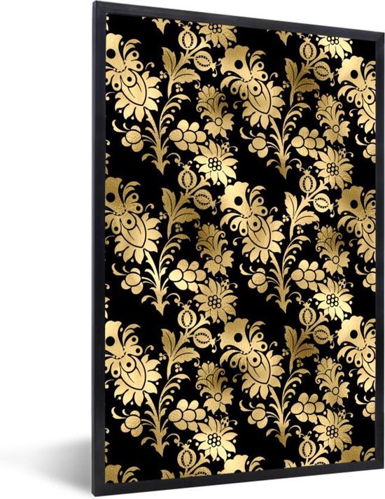 Affiche avec cadre Motifs - Fleurs - Or - 20x30 cm