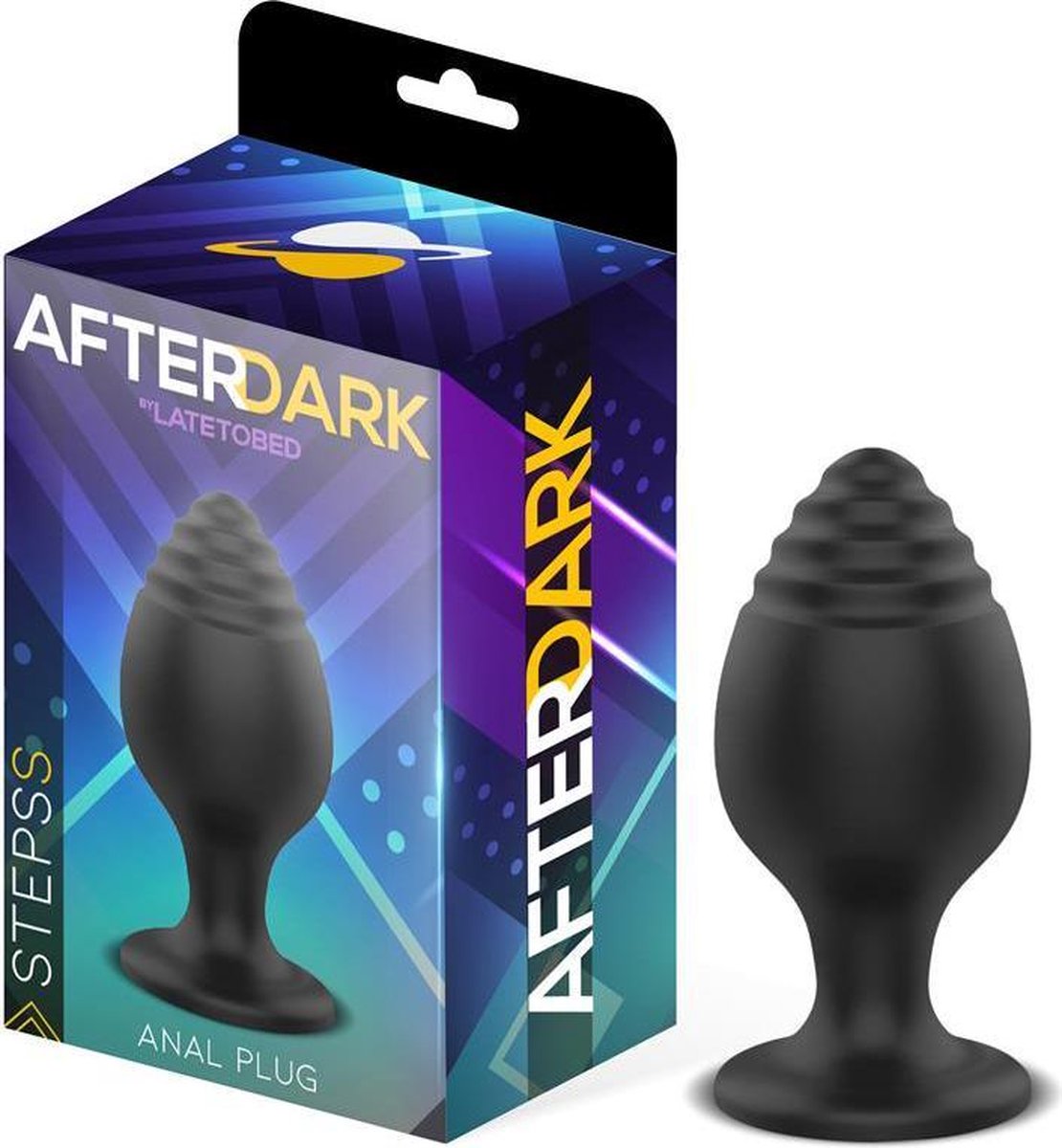 Goedkoopste Afterdark Steps - Butt Plug - Ronde Top met Ribbels - Zuignap - Siliconen - 6 x 3 cm - Zwart