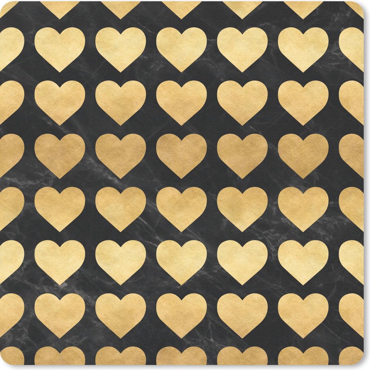 Muismat 20x20 cm - Mousepad Patronen - Hart - Goud - Zwart - Muismatten