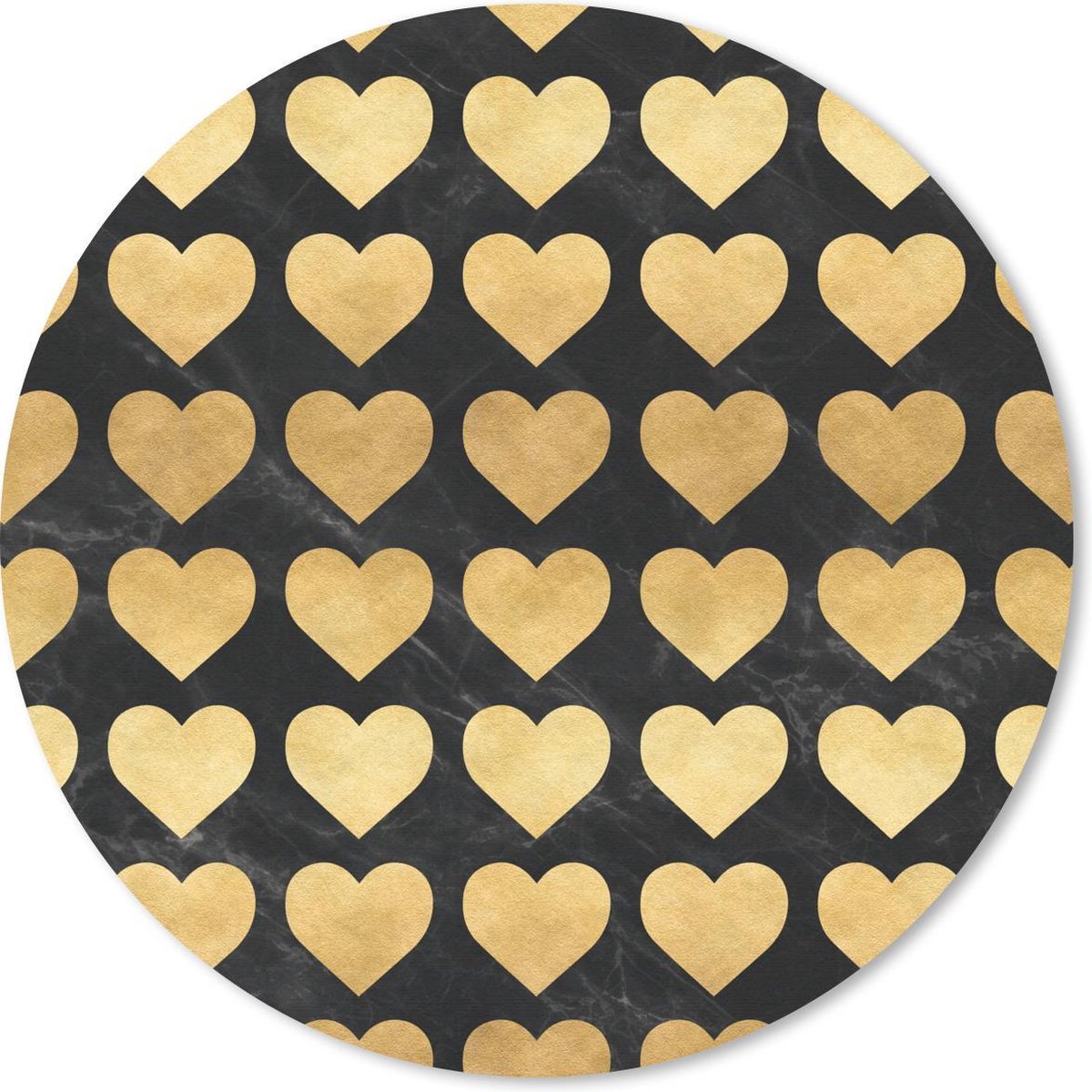 Muismat rond 30x30 cm - Mousepad Patronen - Hart - Goud - Zwart - Ronde muismatten
