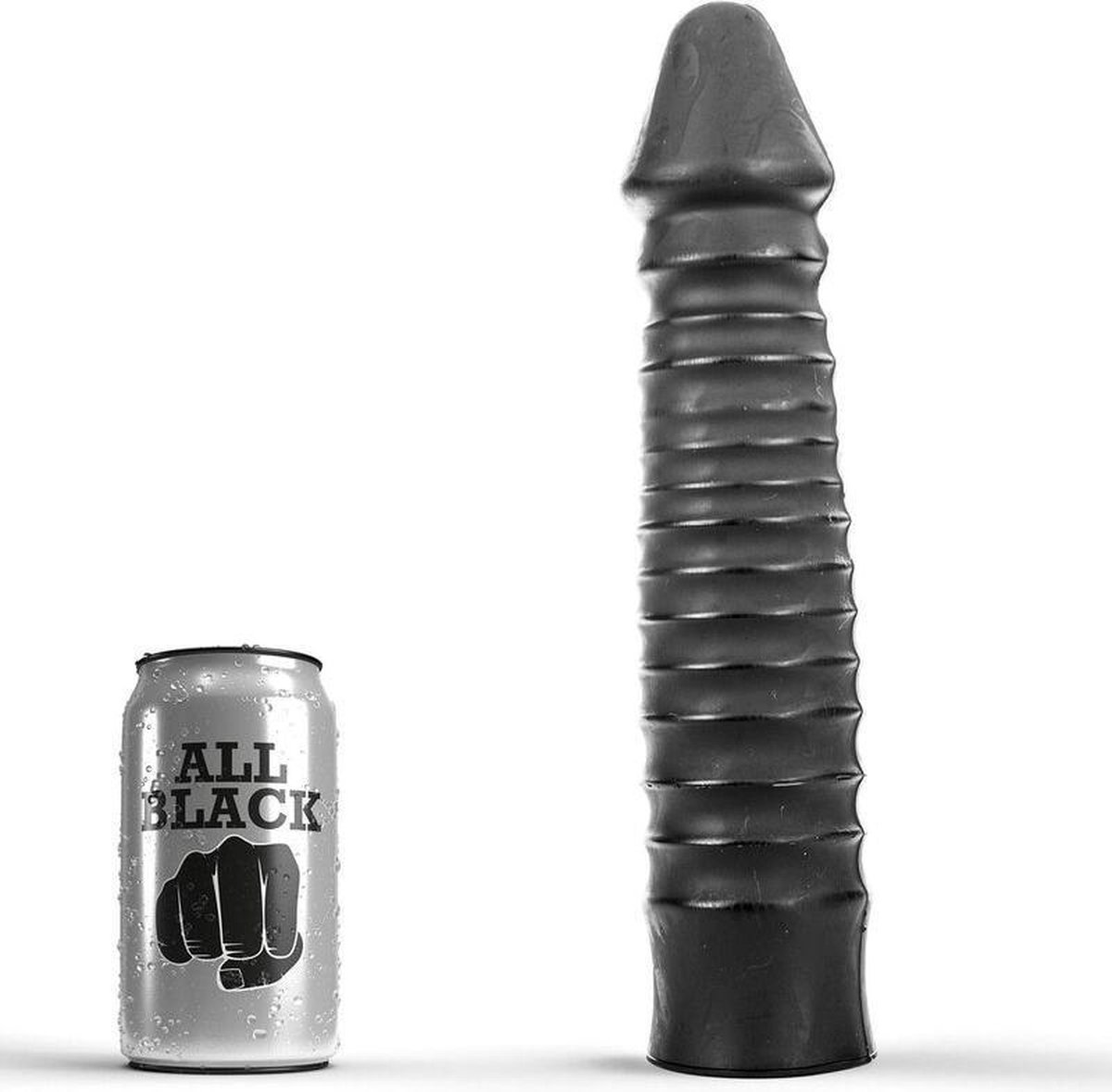 Goedkoopste All Black Zwarte grote dildo met geribbelde schacht