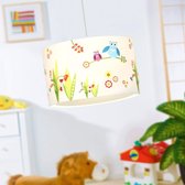 Hanglamp Kinderkamer - Zinaps Hanglamp met Textile Shade Birds Owl, Diameter 40 cm, 1 x E27, Max. 50 W Metal / Fabric / White / Multi-Colored [Energy Class A ++] (WK 02129)