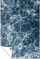 Tuindecoratie Marmer - Lijn - Blauw - 40x60 cm - Tuinposter - Tuindoek - Buitenposter