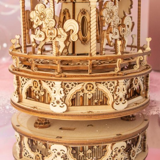 Robotime - Muziekdoos - DIY - 3D - Romantic Carousel - Houten Modelbouw van Robotime — afbeelding 3