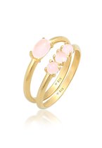Elli Dames Ring Dames Stacking Ring Set Vintage Trend met roze kwarts in 925 Sterling Zilver Verguld