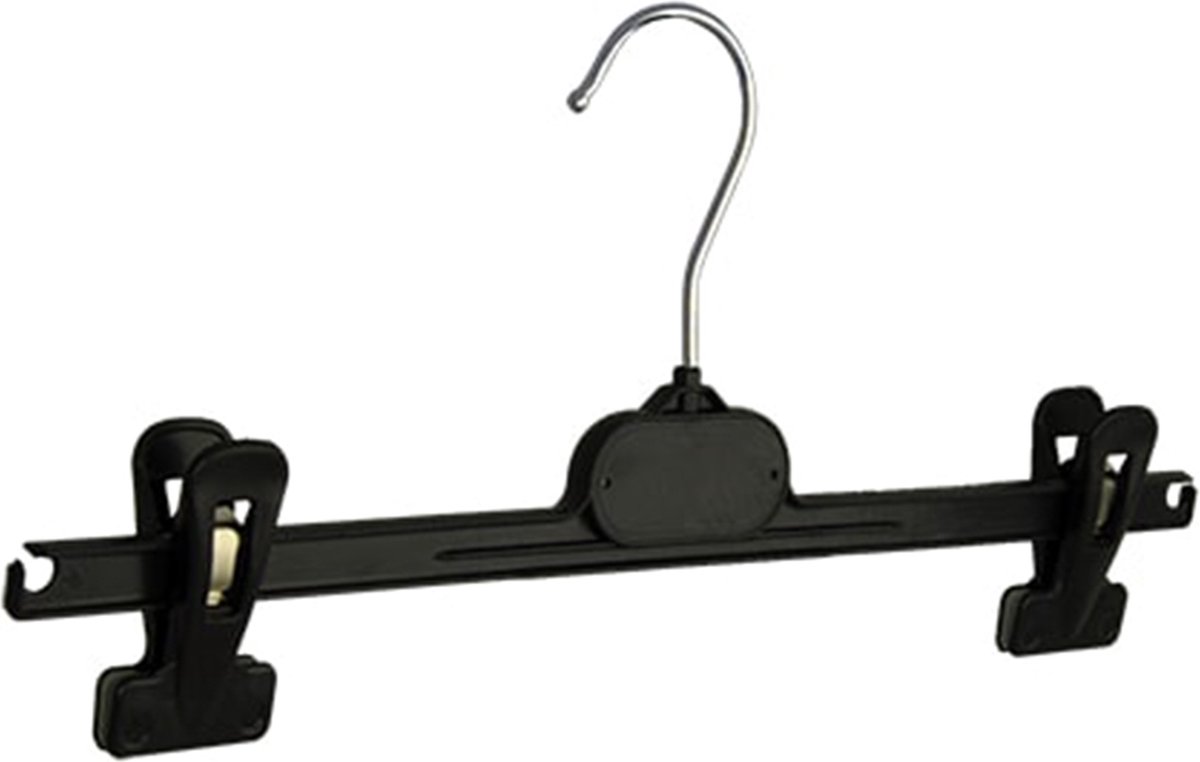 De Kledinghanger Gigant - 10 x Rokhanger / broekhanger / pantalonhanger / knijperhanger kunststof zwart met anti-slip knijpers, 36 cm