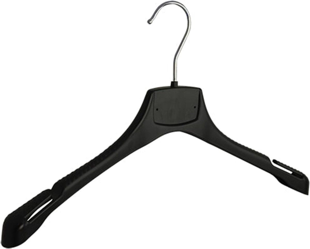 De Kledinghanger Gigant - 10 x Mantelhanger / kostuumhanger kunststof zwart met schouderverbreding en rokinkepingen, 39 cm