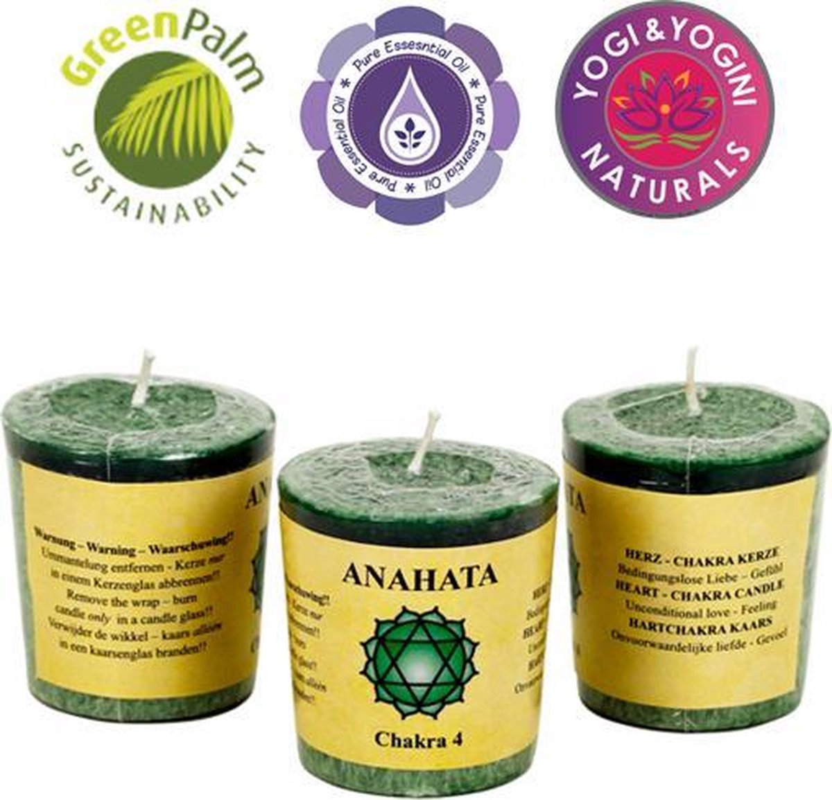 Goedkoopste Geurkaarsje 4e chakra - 3 stuks - 4.5x4cm - Groen