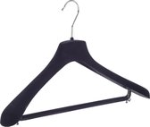 De Kledinghanger Gigant - 5 x Mantel / kostuumhanger kunststof velours zwart met schouderverbreding en broeklat, 45 cm