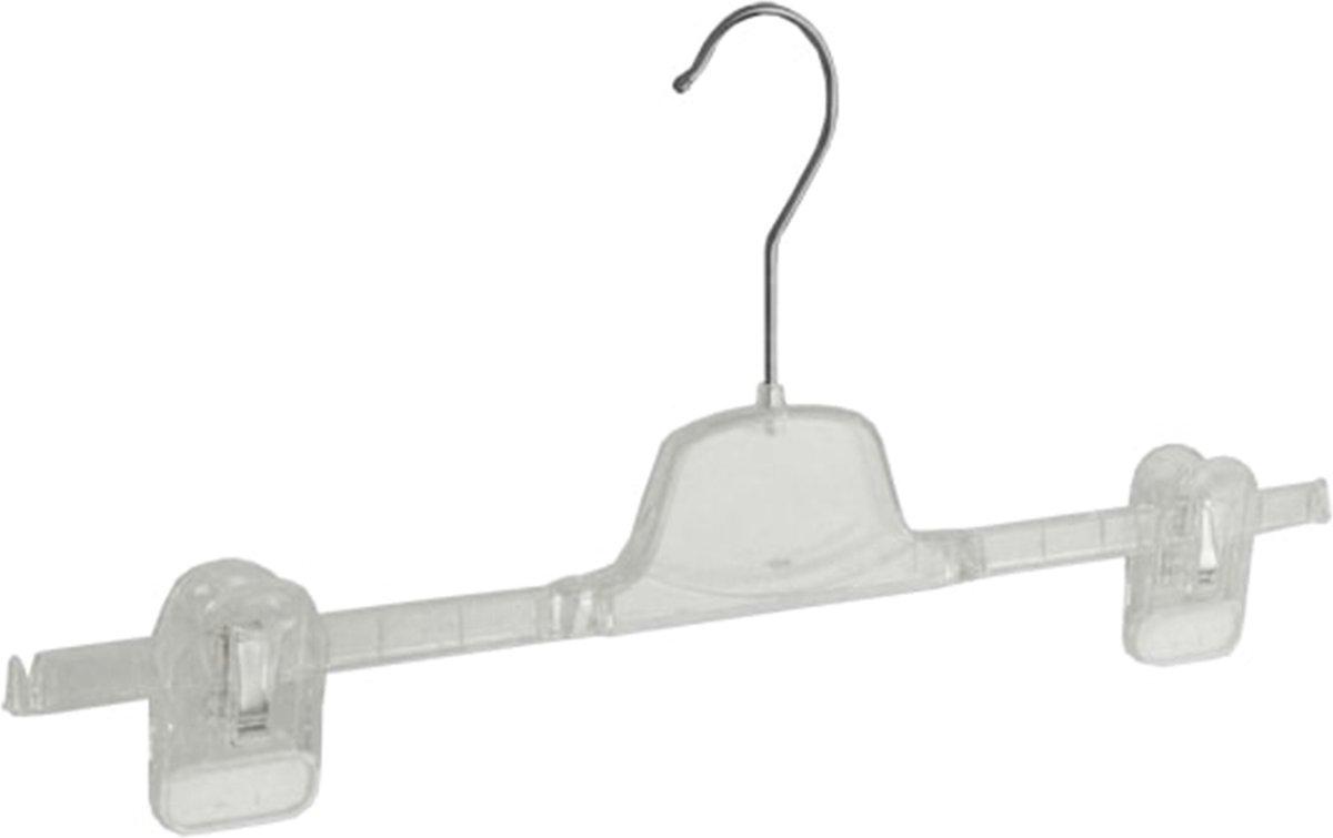 De Kledinghanger Gigant - 10 x Rokhanger / broekhanger / pantalonhanger / knijperhanger kunststof transparant met anti-slip knijpers, 40 cm