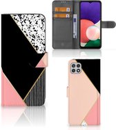 GSM Hoesje Geschikt voor Samsung Galaxy A22 5G Bookcase Black Pink Shapes