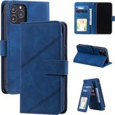 Skin Feel Business Horizontale Flip PU-lederen hoes met houder & sleuven voor meerdere kaarten & portemonnee & lanyard & fotolijst voor iPhone 12/12 Pro (blauw)