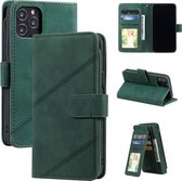 Skin Feel Business Horizontale Flip PU-lederen hoes met houder & sleuven voor meerdere kaarten & portemonnee & lanyard & fotolijst voor iPhone 12/12 Pro (groen)