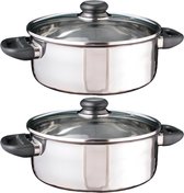 Set van 2x stuks RVS kookpannen / pannen met glazen deksel 24 cm - kookpannen / aardappelpan - Koken - Keukengerei