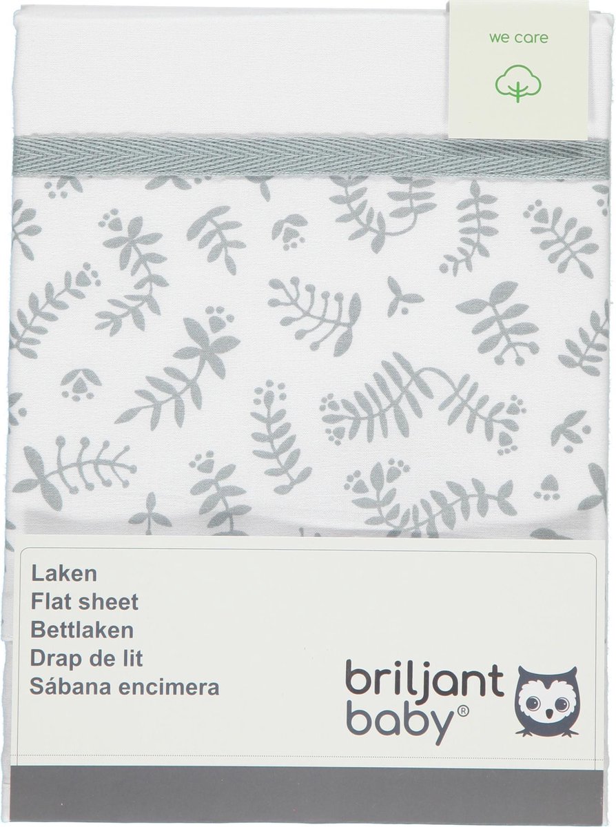 Briljant Baby - Ledikantlaken - Botanical Organic - Grijs - 100 x 150 cm - 100% organisch katoen