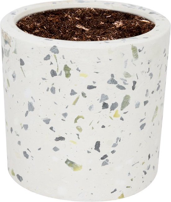 WLPlants Luxe Bloempot Terrazzo Ø7 - Cilinder - Wit - Hoogte 7 cm - Keramische sierpot met hoogwaardige afwerking - Geschikt als plantenpot - Binnen en buiten te gebruiken