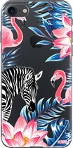 Apple iPhone 8 Telefoonhoesje - Transparant Siliconenhoesje - Flexibel - Met Dierenprint - Zebra & Flamingo