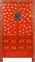 Fine Asianliving Antieke Chinese Bruidskast Rood Goud Handgeschilderd B105xD50xH188cm Chinese Meubels Oosterse Kast