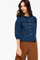 LOLALIZA Blouse met ruches en bloemen - Marine Blauw - Maat 38