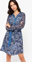 LOLALIZA Jurk met print en ceintuur - Marine Blauw - Maat 38