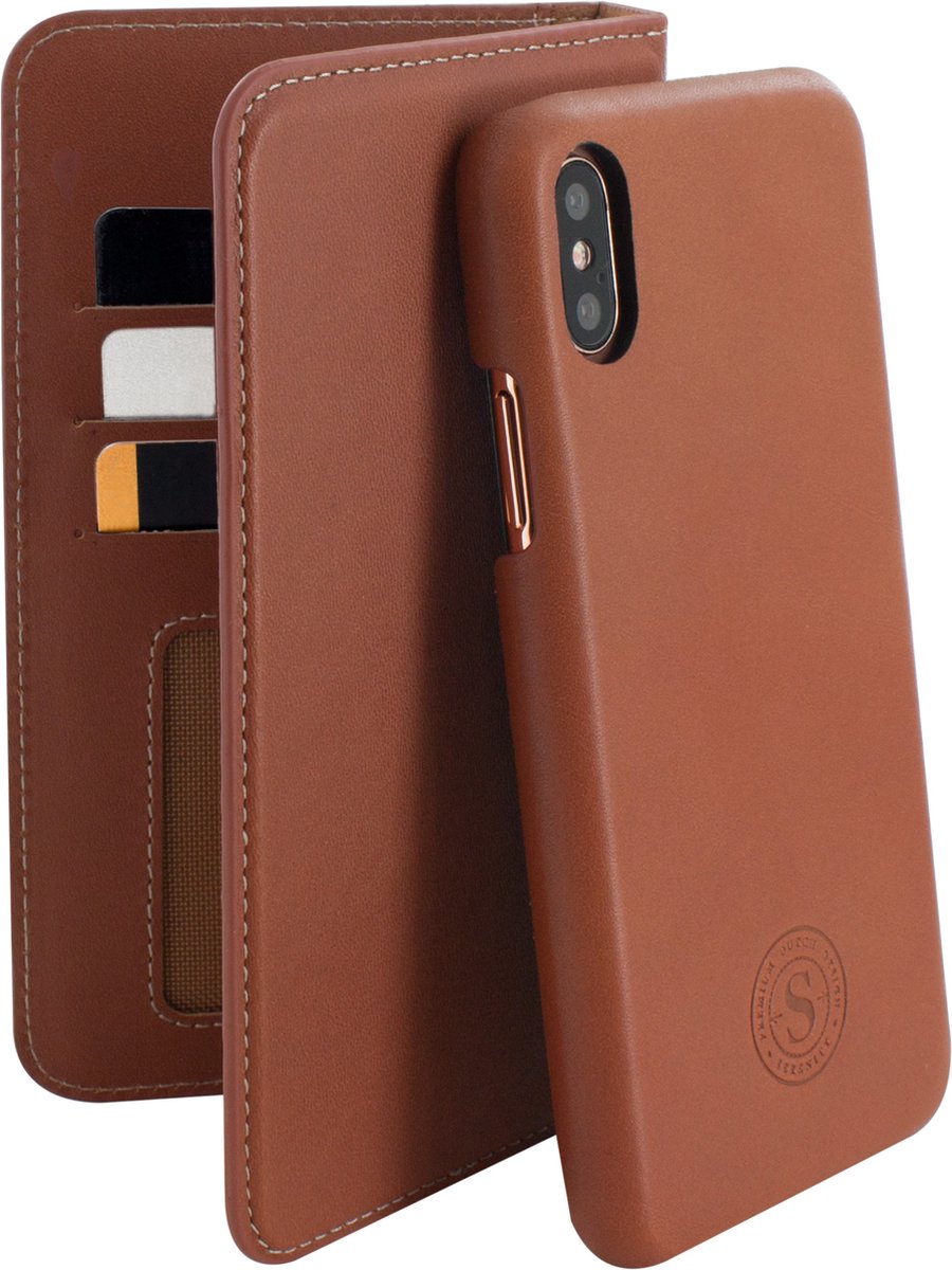 Serenity 2 in 1 Leather Wallet Case Apple iPhone X/XS Cognac Brown