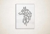 Line Art - Wolf vierkant 2 - XS - 30x23cm - EssenhoutWit - geometrische wanddecoratie