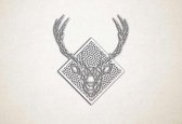 Line Art - Rendier Hert 1 met achtergrond - XS - 30x25cm - EssenhoutWit - geometrische wanddecoratie