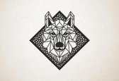 Line Art - Wolf 6 met achtergrond - S - 45x45cm - Zwart - geometrische wanddecoratie