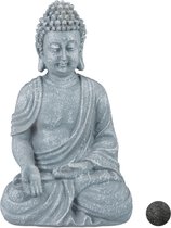 boeddha beeldje - zittend - 18 cm - woonkamer - buiten - klein - lichtgrijs
