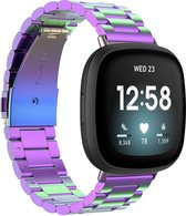 Bandje geschikt voor Fitbit Versa 3 - Maat One Size - Metalen band - Polsband - Vouw Sluiting - Metaal - Neon Chrome