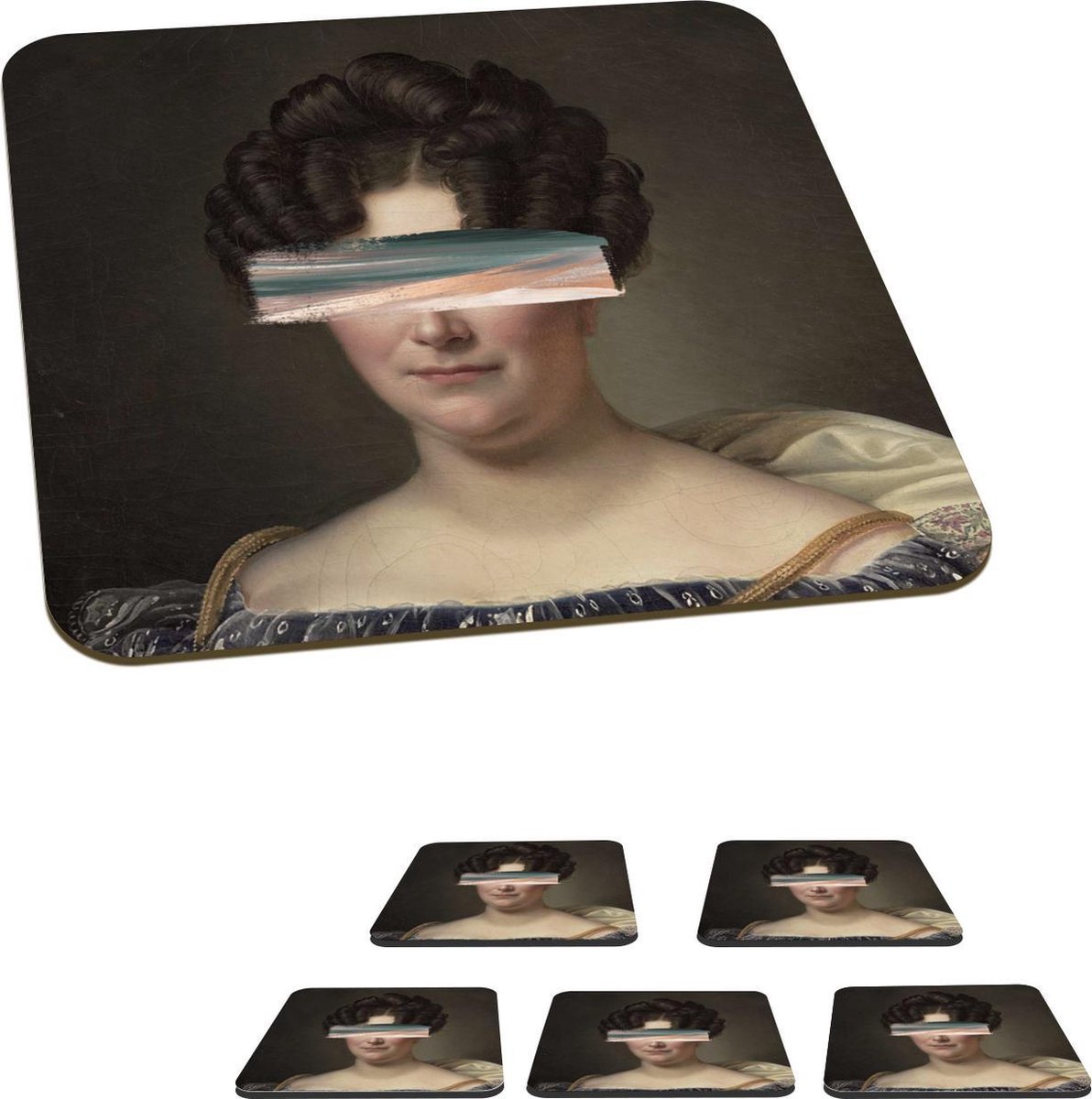 Onderzetters voor glazen - Kunst - Vrouw - Verf - 10x10 cm - Glasonderzetters - 6 stuks