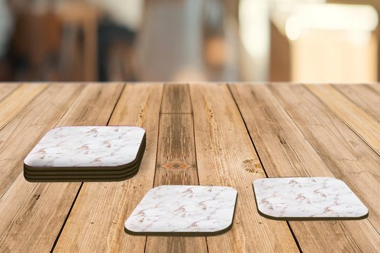 Sous-verres pour verres - Marbre - Naturel - Rose - 10x10 cm - Sous-verres en verre - 6 pièces