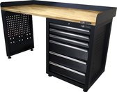 Kraftmeister werkbank 150 cm - Werktafel met 6 laden en eiken werkblad - Zwart