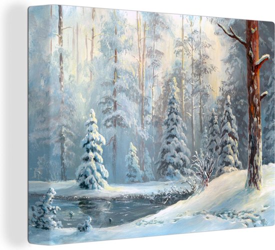 Canvas Schilderij Winter - Schilderij - Bos - 40x30 cm - Wanddecoratie |  bol.com