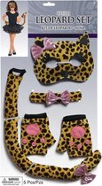 accessoireset Luipaard polyester bruin/zwart 5-delig
