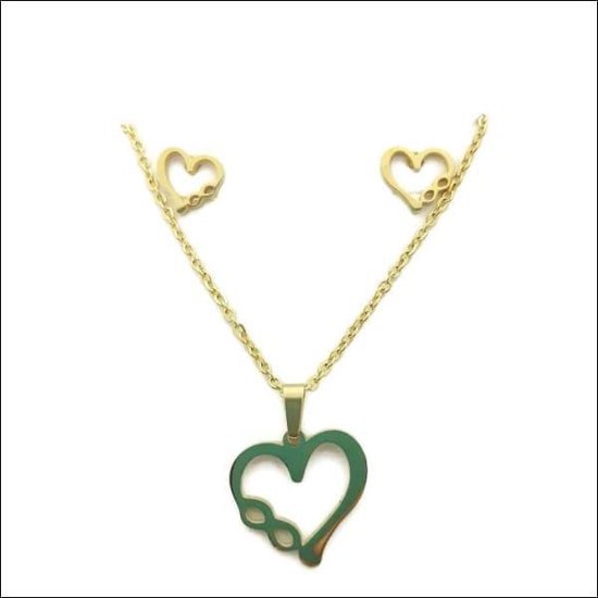 Aramat jewels ® - Sieradenset oorbellen en ketting hart goudkleur dames 45cm