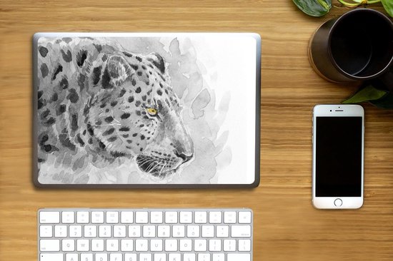 Sticker pour ordinateur portable - 12,3 pouces - Léopard - Zwart - Wit - Profil - 30x22cm - Autocollants pour ordinateur portable - Skin pour ordinateur portable - Housse