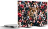 Laptop sticker - 14 inch - Luipaard - Bloemen - Dieren - 32x5x23x5cm - Laptopstickers - Laptop skin - Cover