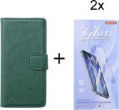 Bookcase Geschikt voor: Oppo A94 5G - Groen - portemonnee hoesje met 2 stuk Glas Screen protector